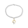 10K Yellow Gold 1/10 Cttw Diamond Awareness Ribbon & Heart Charm on 7" .925 Sterling Silver Rolo Bracelet (H-I Color, I1-I2 Clarity)