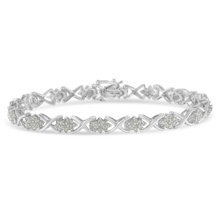 .925 Sterling Silver 1-1/2 Cttw Diamond Cluster X Link 7" Tennis Bracelet (I-J color, I3 clarity)-0