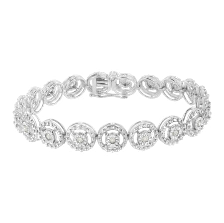 .925 Sterling Silver 1.0 Cttw Diamond Nested Circle Miracle Set Open Wheel 7" Fashion Link Bracelet (I-J Color, I3 Clarity)-0