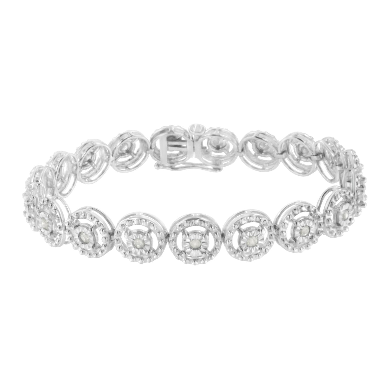 .925 Sterling Silver 1.0 Cttw Diamond Nested Circle Miracle Set Open Wheel 7" Fashion Link Bracelet (I-J Color, I3 Clarity)-0