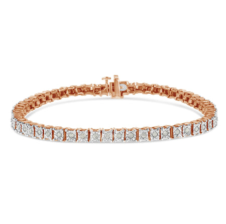.925 Sterling Silver 1.0 Cttw Diamond Square Frame Miracle-Set Tennis Bracelet (I-J Color, I3 Clarity) - 8"-0