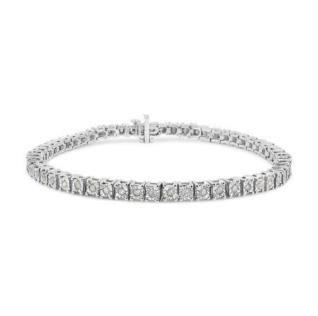 .925 Sterling Silver 1.0 Cttw Diamond Square Frame Miracle-Set Tennis Bracelet (I-J Color, I3 Clarity) - 8"-1