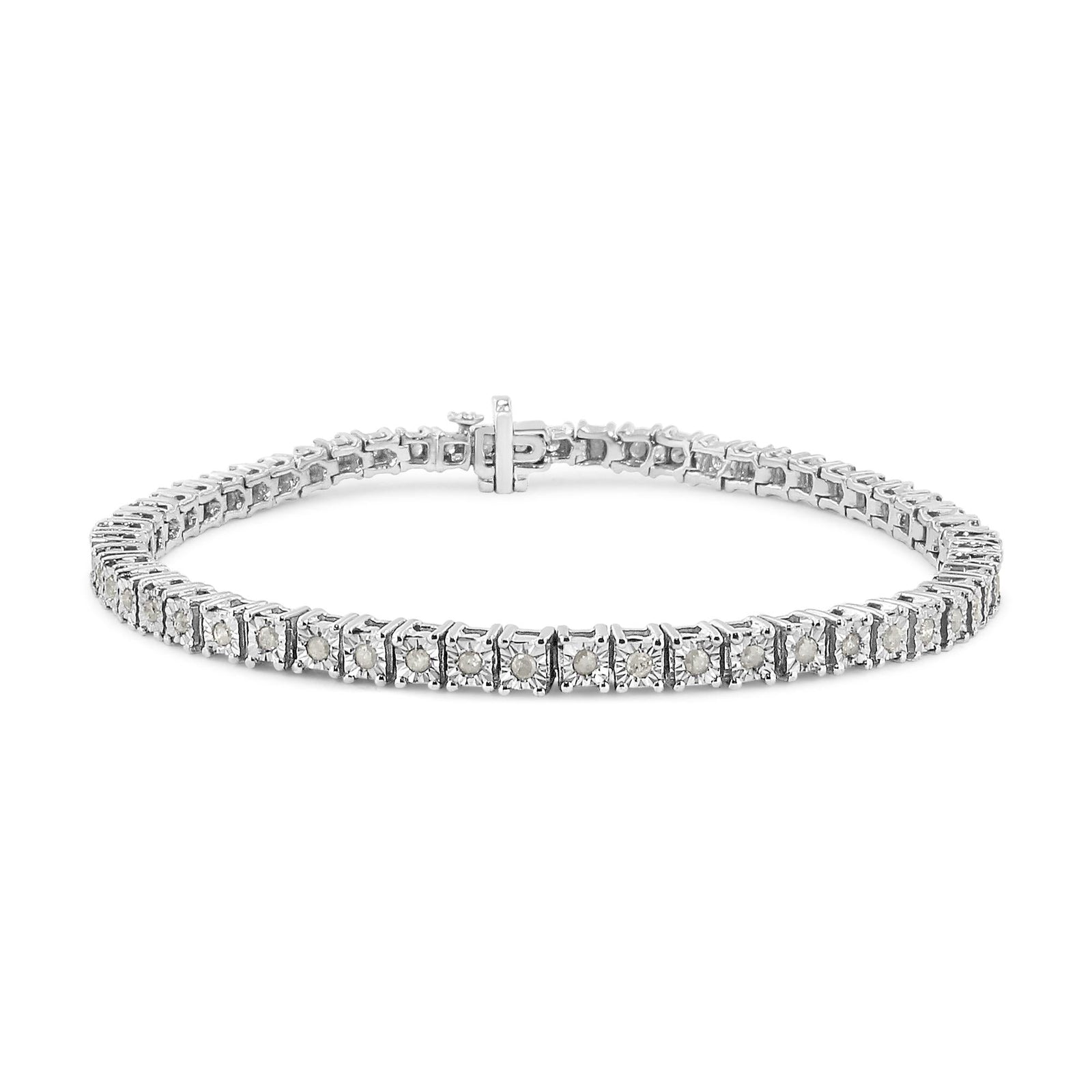 .925 Sterling Silver 1.0 Cttw Diamond Square Frame Miracle-Set Tennis Bracelet (I-J Color, I3 Clarity) - 8"-1