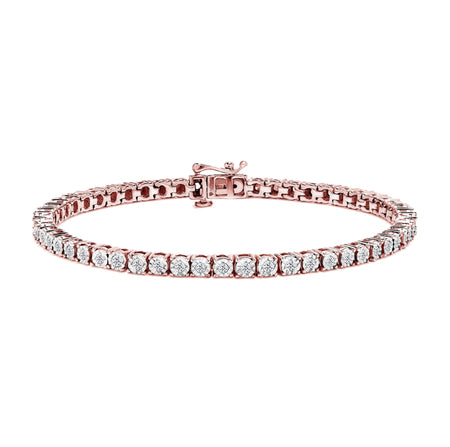 .925 Sterling Silver 1.0 Cttw Miracle-Set Diamond Round Faceted Bezel Tennis Bracelet (I-J Color, I3 Clarity)