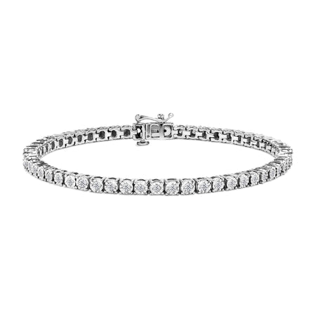 .925 Sterling Silver 1.0 Cttw Miracle-Set Diamond Round Faceted Bezel Tennis Bracelet (I-J Color, I3 Clarity)