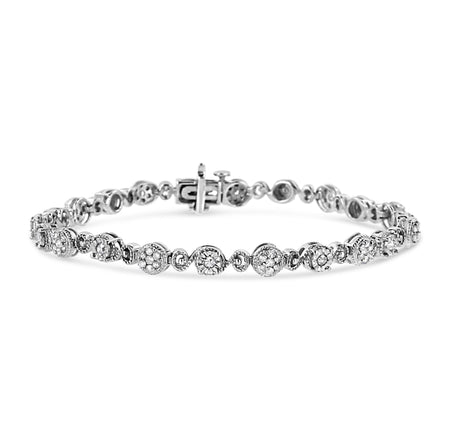 .925 Sterling Silver 1.0 Cttw Diamond Swirl Beaded Link Bracelet (I-J Color, I3-Promo Clarity) - 7.25" Inches-0
