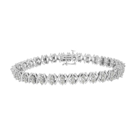 .925 Sterling Silver 1.0 Cttw Diamond Miracle-Set X-Link 7" Tennis Bracelet (I-J Color, I3 Clarity)-0