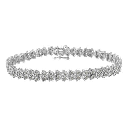 .925 Sterling Silver 1.0 cttw Diamond "Arrow" Shape Tennis Link Bracelet (I-J Color, I3 Clarity) -7.25"-0