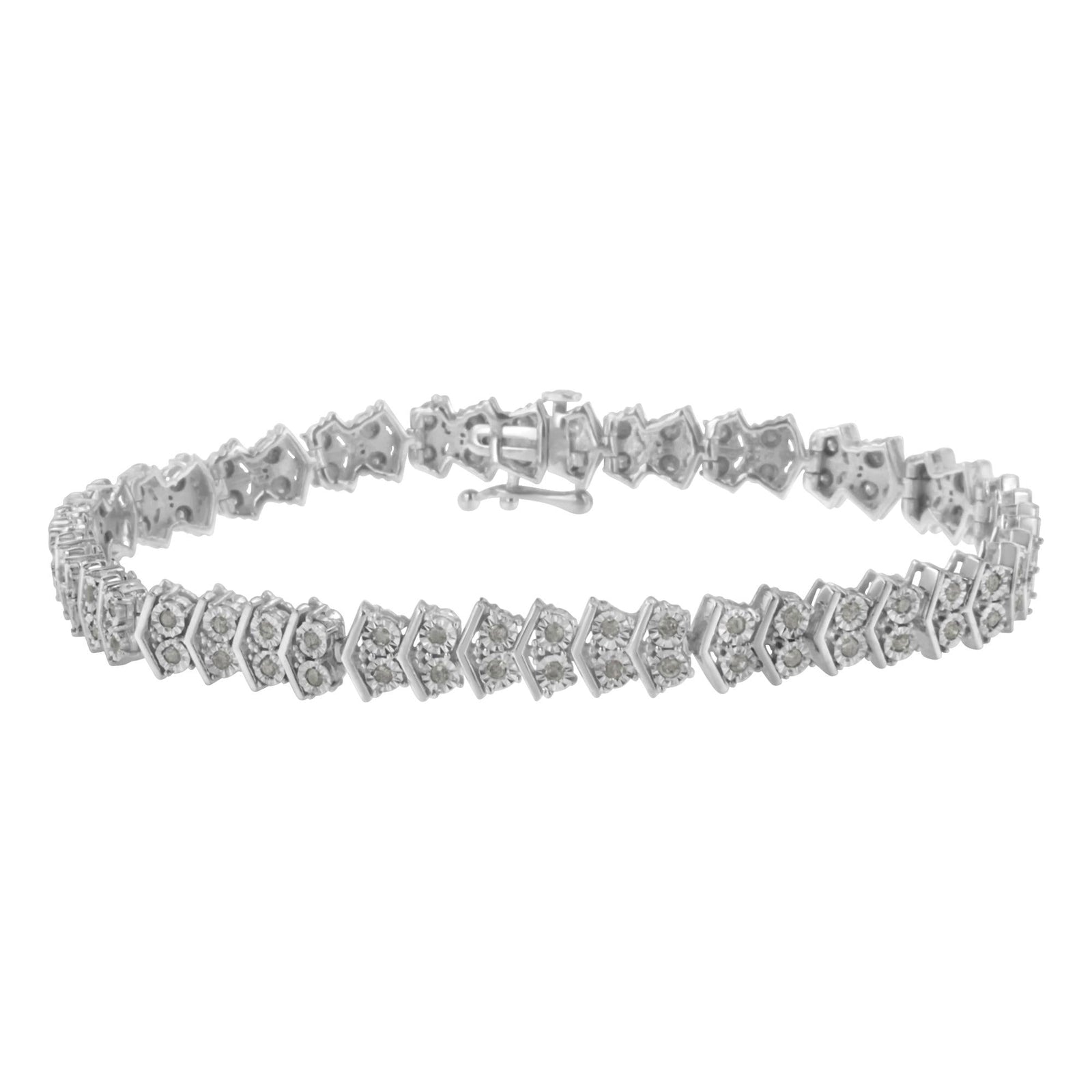 .925 Sterling Silver 1.0 cttw Diamond "Arrow" Shape Tennis Link Bracelet (I-J Color, I3 Clarity) -7.25"-0