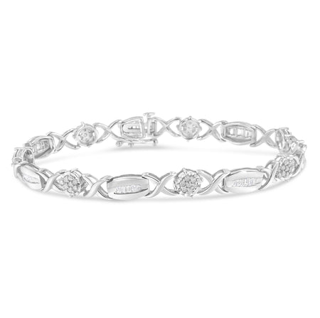 .925 Sterling Silver 1.0 Cttw Round-Cut and Baguette-Cut Diamond X-Link Bracelet (I-J Color, I1-I2 Clarity) - 7"-0