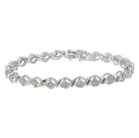Sterling Silver Diamond Cluster Link Bracelet (1 cttw, I-J Color, I2-I3 Clarity)-0