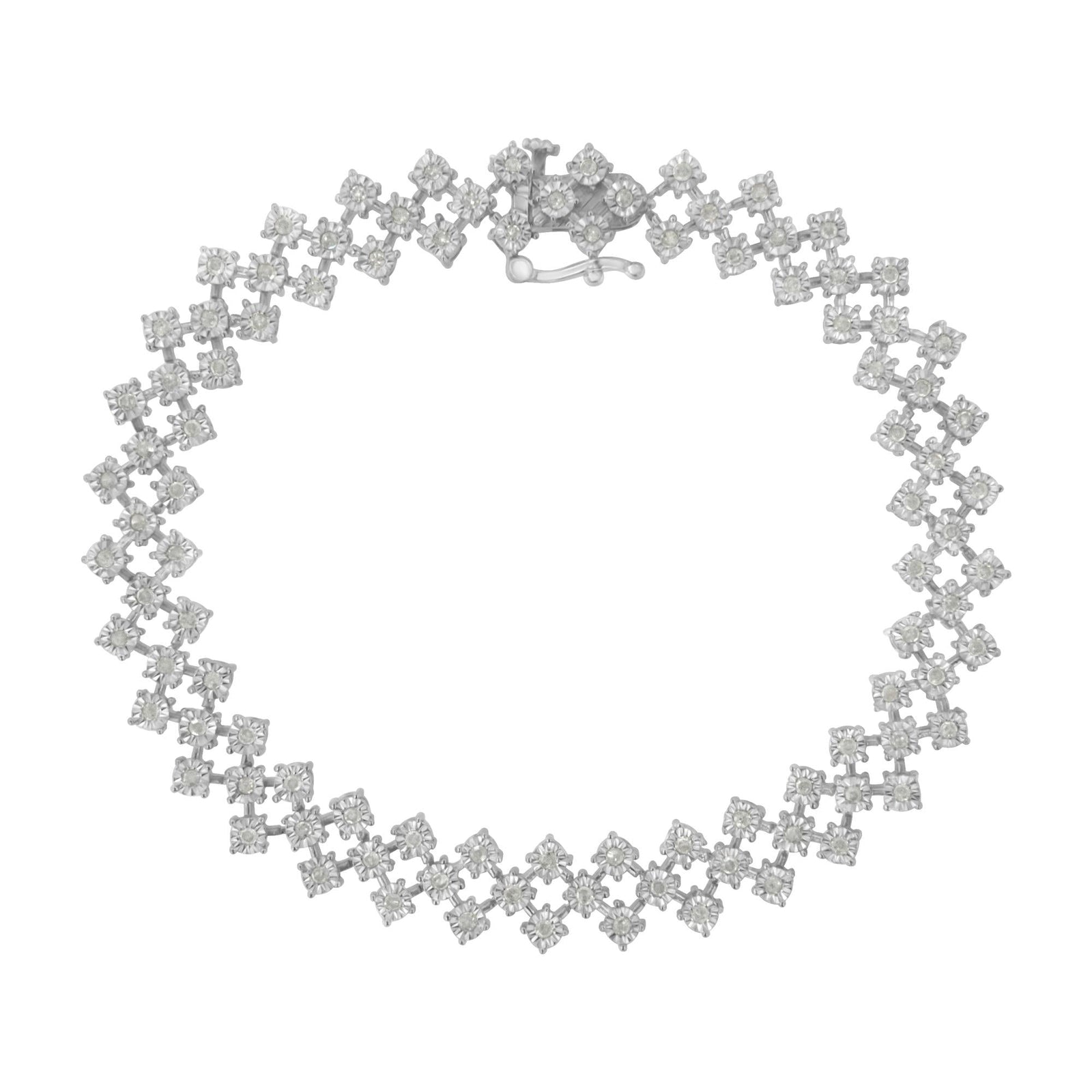 .925 Sterling Silver 1.0 cttw Miracle-Set Round Diamond "Zig Zag" Link Bracelet (I-J Color, I3 Clarity) -7.25-0