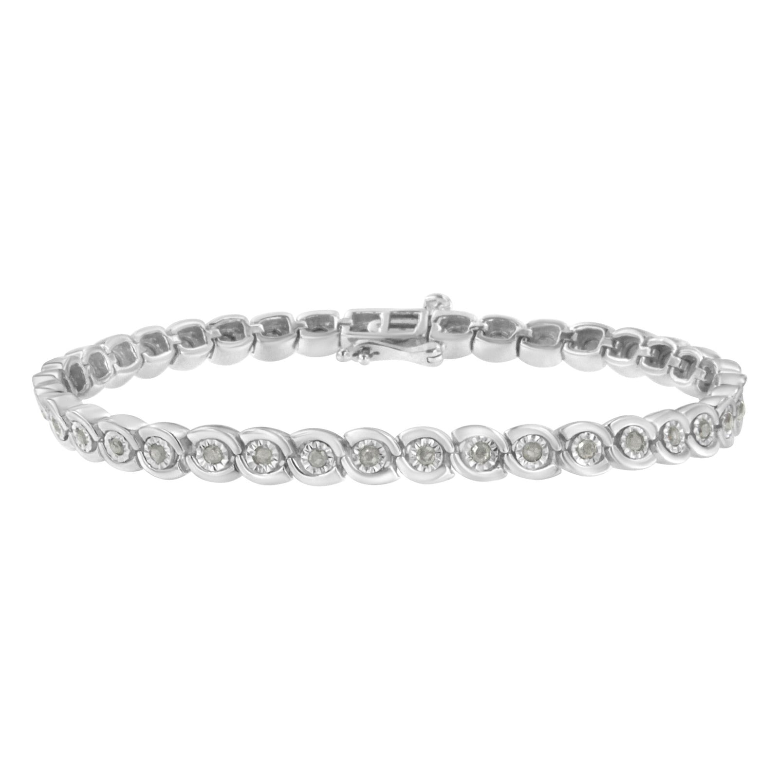 .925 Sterling Silver 1.0 cttw Miracle Set Diamond Spiraling Bezel Link Bracelet(I-J Color, I3 Clarity) -7.25"-0