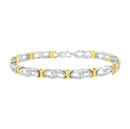10k Yellow Gold Plated Sterling Silver 1/4 cttw Diamond Infinity and X Link Bracelet (I-J Clarity, I2-I3 Color) - Size 7.25"-0