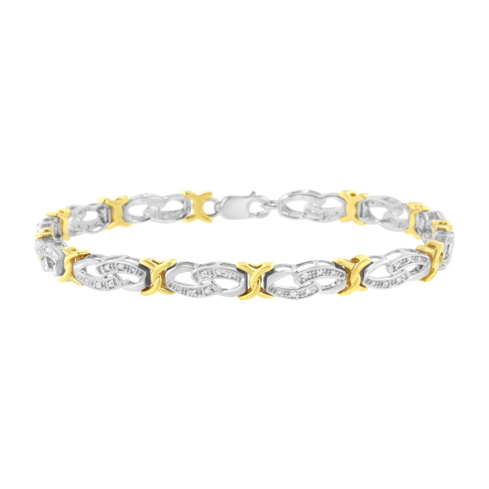 10k Yellow Gold Plated Sterling Silver 1/4 cttw Diamond Infinity and X Link Bracelet (I-J Clarity, I2-I3 Color) - Size 7.25"-0