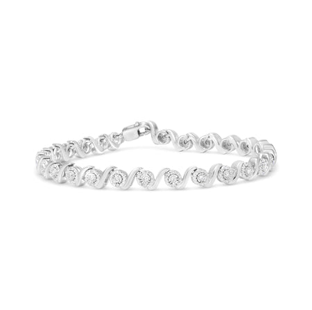 .925 Sterling Silver 1/2 Cttw Round Diamond Halo S-Link Bracelet (I-J Color, I2-I3 Clarity) - 7.25"-0