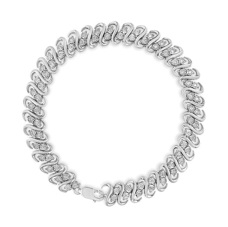 .925 Sterling 1/2 Cttw Diamond Double Row S-Link Bracelet (I-J Color, I2-I3 Clarity) - 7.25" Inches-0