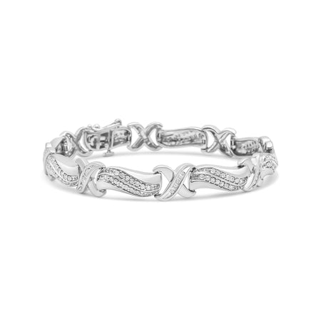 .925 Sterling Silver 1 3/4 Cttw Diamond Wave and X Link Tennis Bracelet (I-J Color, I3 Clarity) - 7"-0