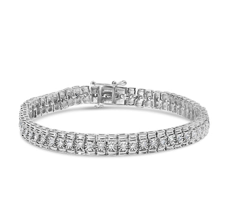 .925 Sterling Silver 1.0 Cttw Diamond Collar Line Link Bracelet (I-J Color, I1-I2 Clarity) - Size 7.25" Inches-0