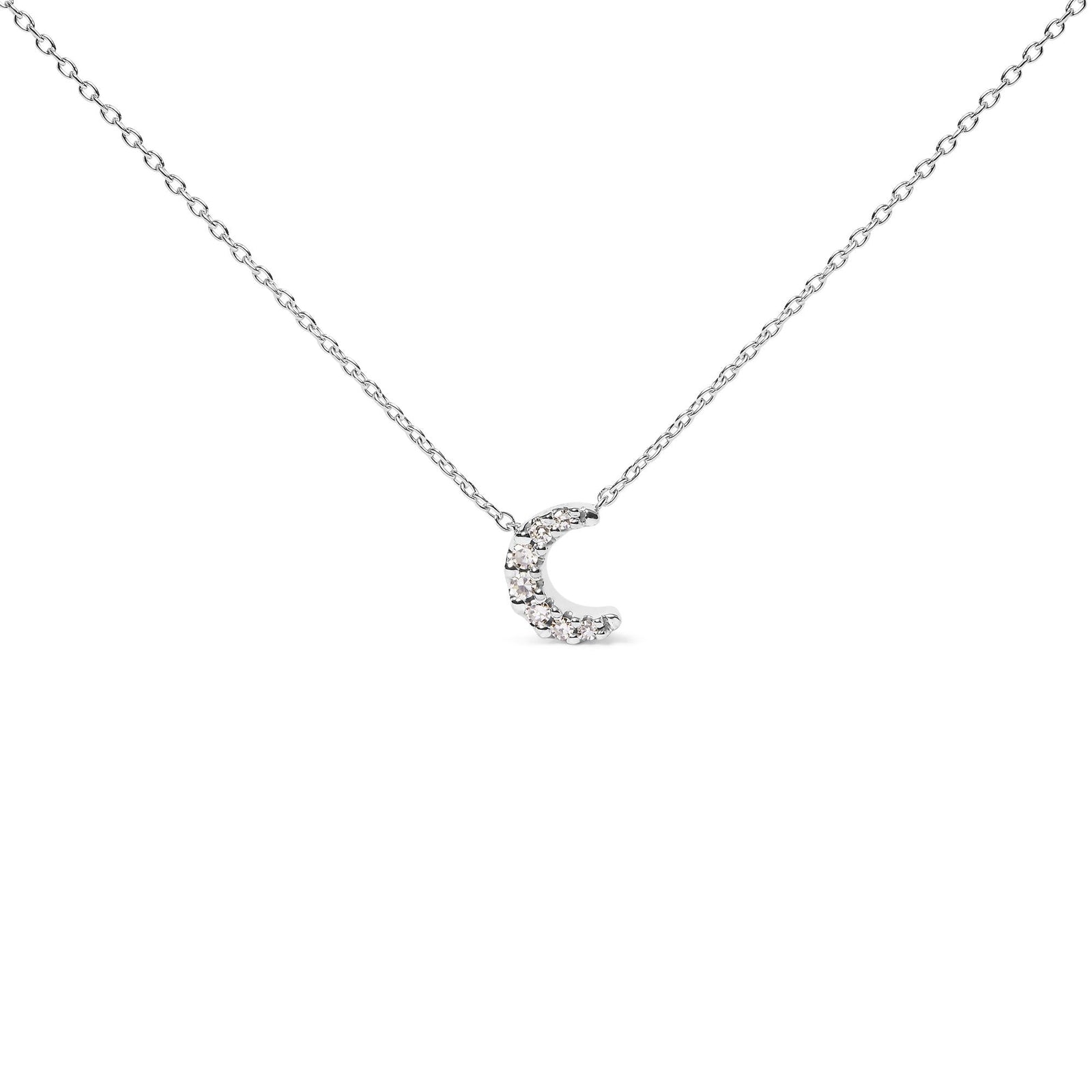 10K White Gold Diamond Accented Crescent Moon Shaped 18" Inch Pendant Necklace (H-I Color, I1-I2 Clarity)-0