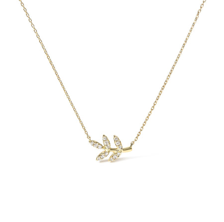 10K Yellow Gold 1/10 Cttw Diamond Leaf and Branch 18" Pendant Necklace (H-I Color, I1-I2 Clarity)-0