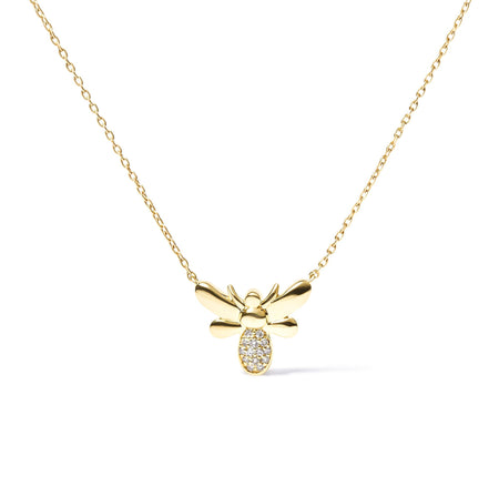 10K Yellow Gold Diamond Accented Bumble Bee Pendant 18" Inch Necklace (H-I Color, I1-I2 Clarity)-0