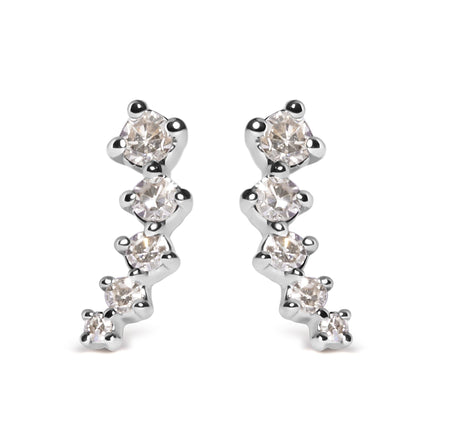10K White Gold 1/10 Cttw Diamond Journey Style Climber Stud Earrings (H-I Color, I1-I2 Clarity)