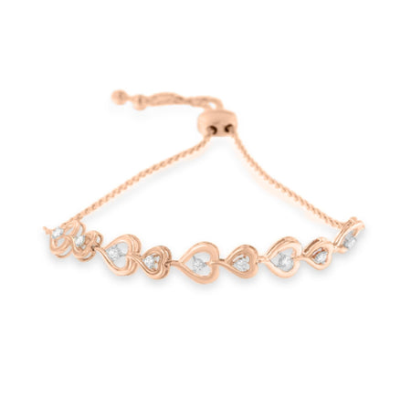 Rose Plated Sterling Silver Diamond Heart-Linked Bolo Bracelet (0.30 cttw, H-I Color, I2-I3 Clarity)-0