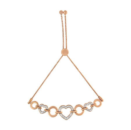 14K Rose Gold Plated .925 Sterling Silver Diamond Accent Circle and Heart Link Adjustable 6”-10” Bolo Bracelet (I-J Color, I3 Clarity)-0