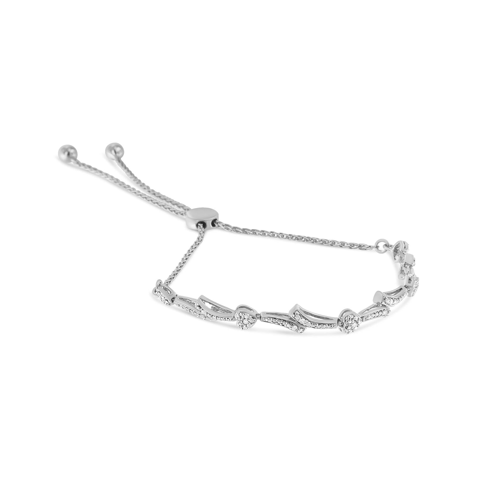 .925 Sterling Silver Diamond Accent Heart and Wave Link Bolo Bracelet (I-J Color, I2-I3 Clarity) - 6" to 9" Adjustable-3