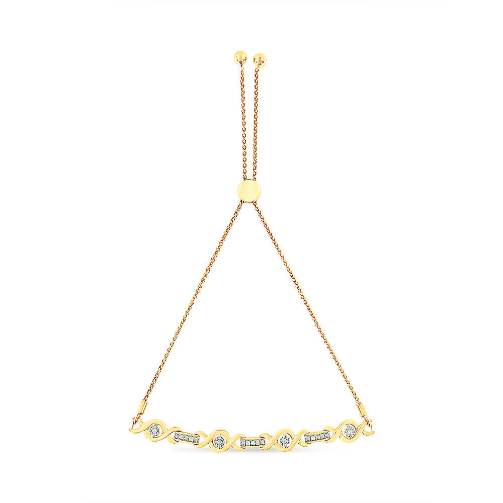 .925 Sterling Silver Channel Set Diamond Accent Twist 4”-10” Adjustable Bolo Bracelet (I-J Color, I3 Clarity)-1