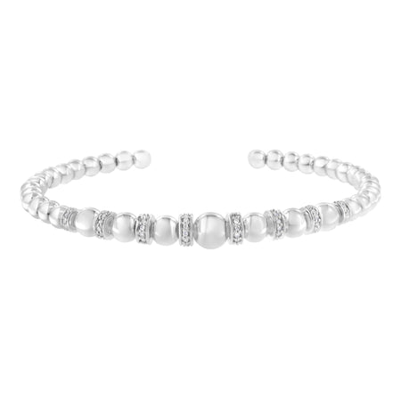 .925 Sterling Silver 1/4 Cttw Diamond Rondelle Graduated Ball Bead Cuff Bangle Bracelet (I-J color, I2-I3 clarity) - Fits wrists up to 7 1/2 inches-0
