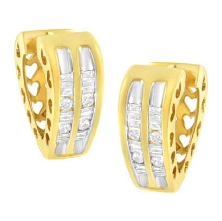 10K Yellow Gold 1/2 cttw Diamond Huggy Heart Hoop Earrings (I-J Clarity, I2-I3 Color)-0