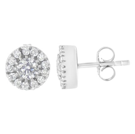 14k White Gold 1 cttw Diamond Halo Stud Earrings (I-J Clarity, I1-I2 Color)-0