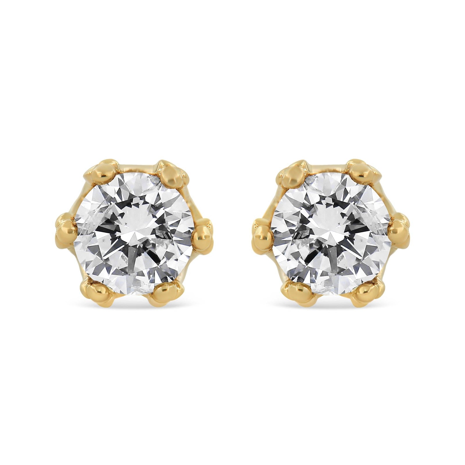 14K Yellow Gold 2.0 Cttw Round Diamond Crown Stud Earrings (I-J Color, I1-I2 Clarity)-0