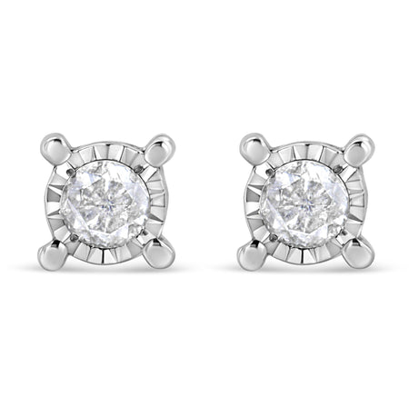 .925 Sterling Silver 1.0 Cttw Round Brilliant-Cut Diamond Miracle-Set Solitaire Stud Earrings (H-I Color, I2-I3 Clarity)-0