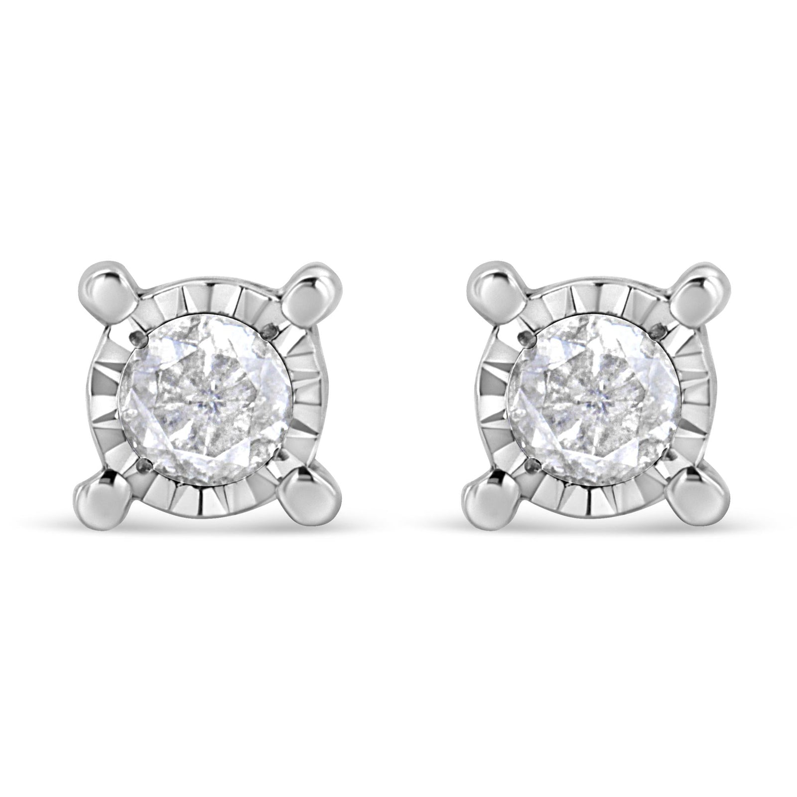.925 Sterling Silver 1.0 Cttw Round Brilliant-Cut Diamond Miracle-Set Solitaire Stud Earrings (H-I Color, I2-I3 Clarity)-0
