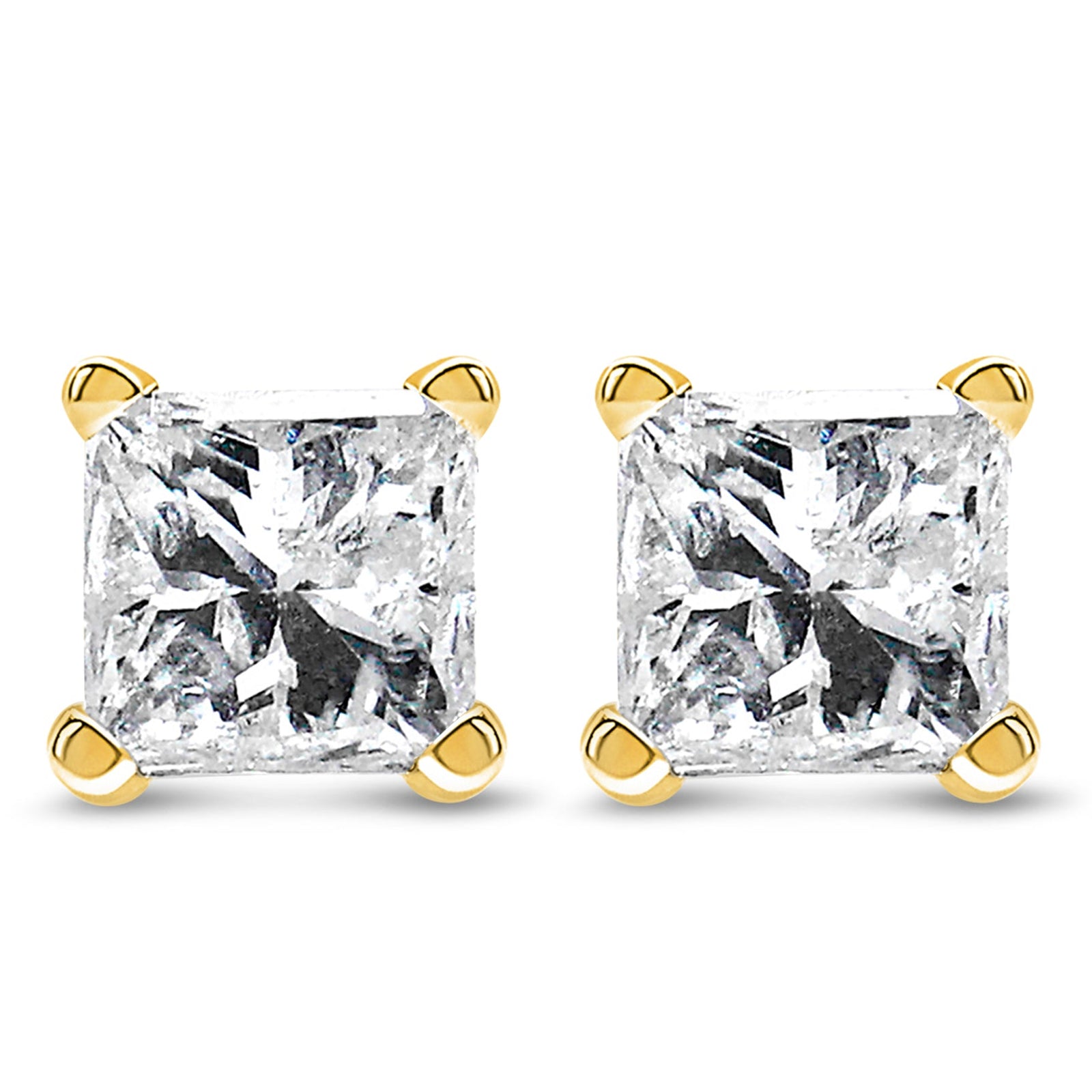 IGI Certified 14K Yellow Gold 1.00 Cttw Princess-Cut Square Diamond 4-Prong Solitaire Stud Earrings (I-J Color, VS1-VS2 Clarity)-0