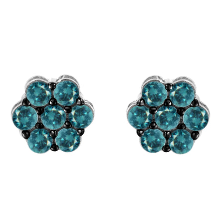 Sterling Silver Treated Blue Diamond Floral Stud Earrings (1 cttw, Blue Color, I2-I3 Clarity)-0