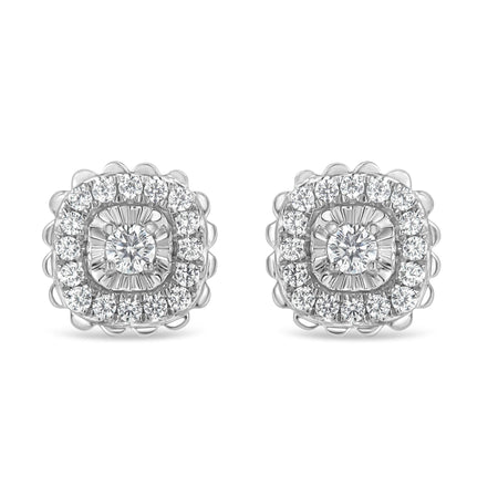 .925 Sterling Silver 1/2 Cttw Round-Cut Diamond Halo Cluster Stud Earring (I-J Color, I2-I3 Clarity)-0