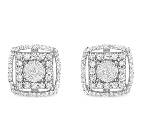 .925 Sterling Silver 1.0 Cttw Round Diamond Double Halo and Disc Stud Earring (I-J Color, I2-I3 Clarity)-0