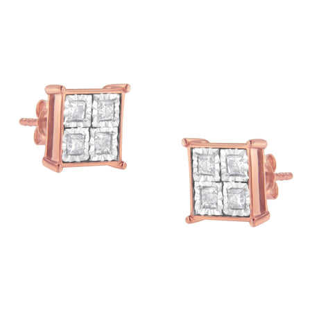 Rose Gold Plated Sterling Silver Diamond Composite Stud Earrings (3/4 cttw, J-K Color, I1-I2 Clarity)-0