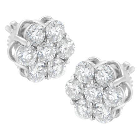 Sterling Silver 2 cttw Floral Composite 7 Stone Diamond Stud Earring (I-J, I1-I2)-0