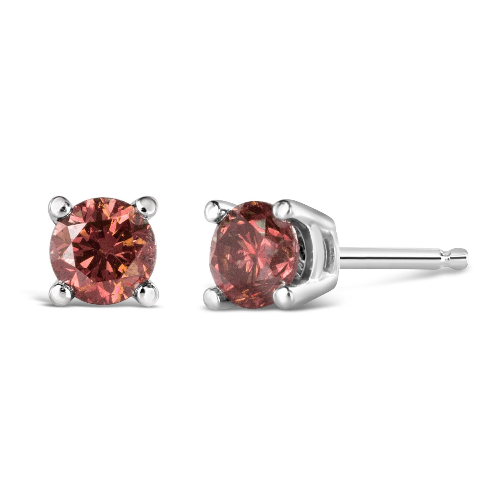10K White Gold 1.0 Cttw Lab Created Round Brilliant Cut Pink Diamond Classic 4-Prong Solitaire Stud Earrings (Fancy Pink Color, VVS2-VS1 Clarity)-0