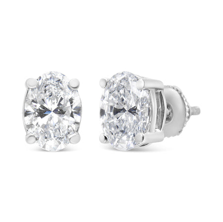 14K White Gold Lab Grown Oval Solitaire Diamond Stud Earrings (F-G Color, VS2-SI1 Clarity)-0