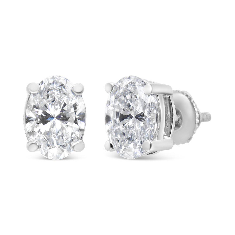 14K White Gold Lab Grown Oval Solitaire Diamond Stud Earrings (F-G Color, VS2-SI1 Clarity)-0