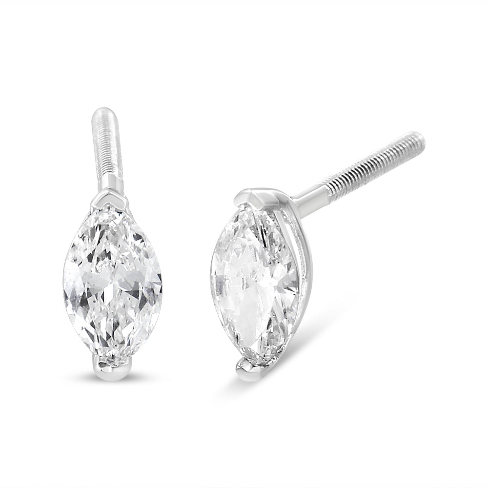 14K White Gold 1/2 Cttw 2 Prong Set Marquise Solitaire Lab Grown Diamond Stud Earrings (F-G Color, VS2-SI1 Clarity)-0