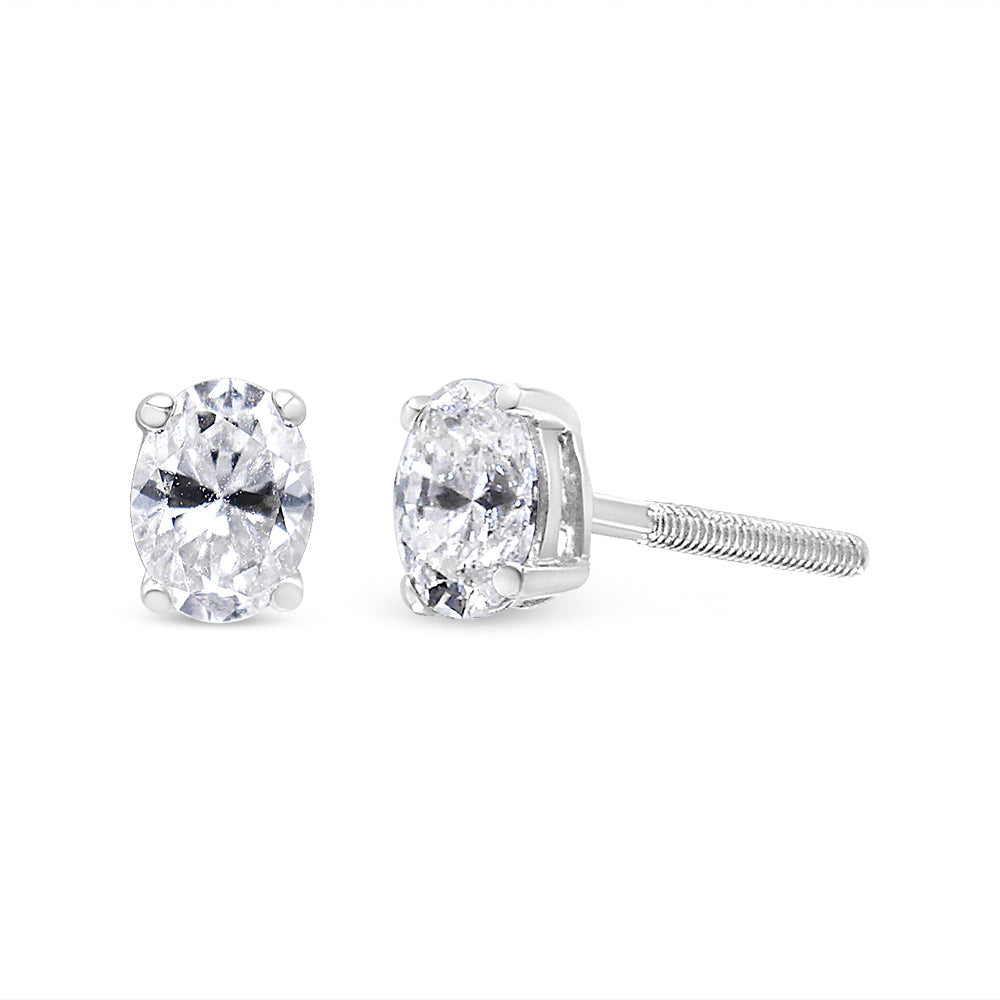 14K White Gold Lab Grown Oval Solitaire Diamond Stud Earrings (F-G Color, VS2-SI1 Clarity)-1
