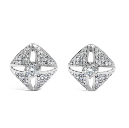 .925 Sterling Silver 1.0 Cttw Diamond Studded Rhombus Stud Earring (H-I Color, I2-I3 Clarity)-0