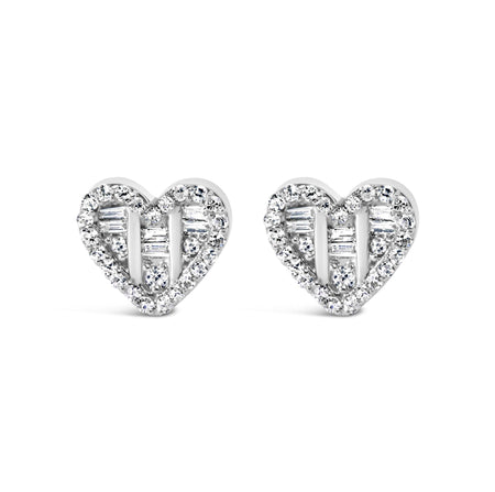 .925 Sterling Silver 1/2 Cttw Round and Baguette Diamond Composite Heart Shaped Stud Earring (I-J Color, SI2-I1 Clarity)-0